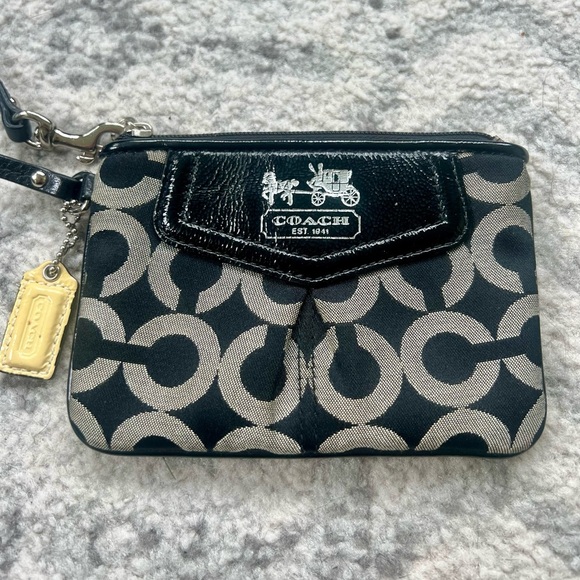 Coach Madison Op Art Corner Zip Wristlet Card Holder Wallet Black Gray - Picture 1 of 11